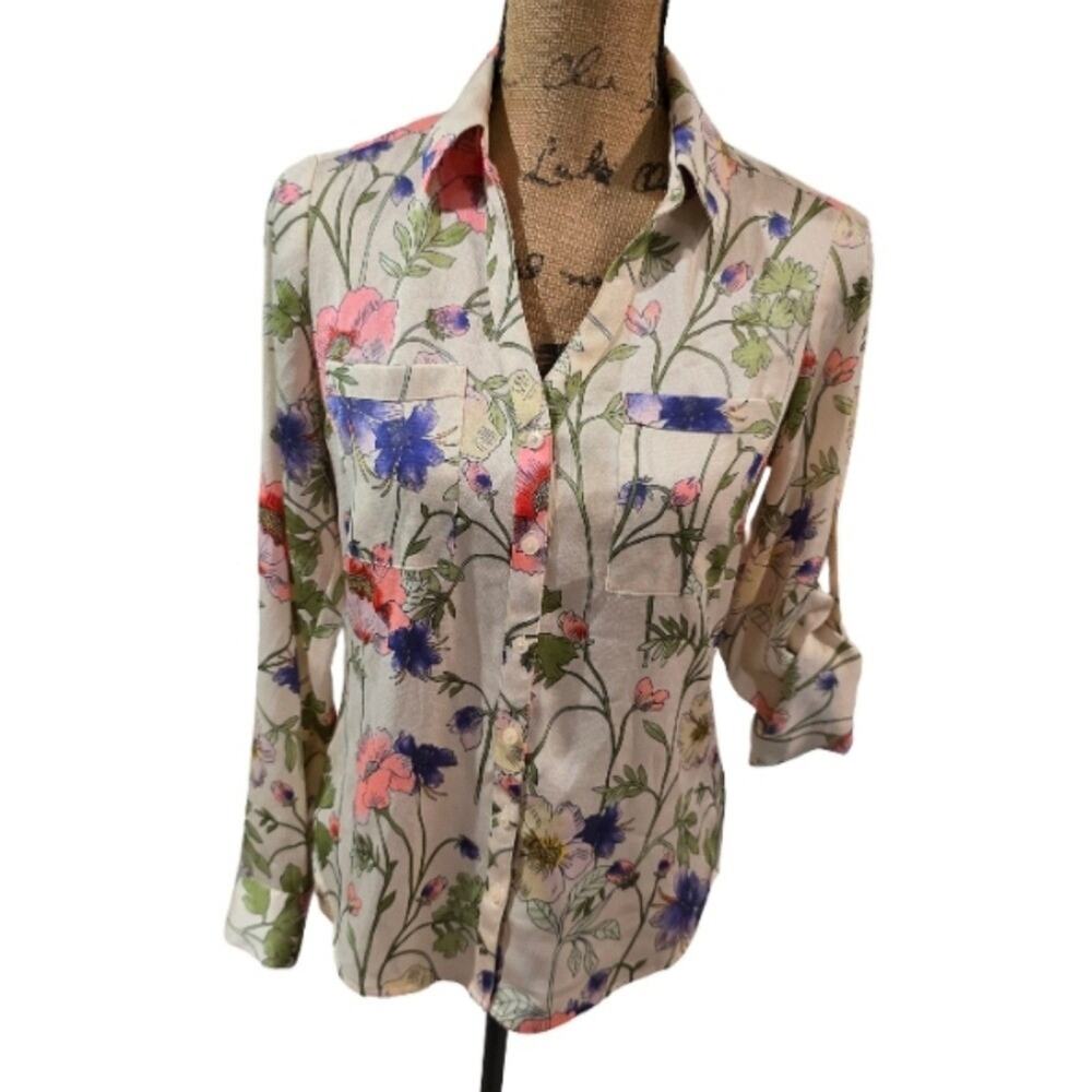 Express Portofino Slim Fit Floral Print Button Up Shirt Women's XS